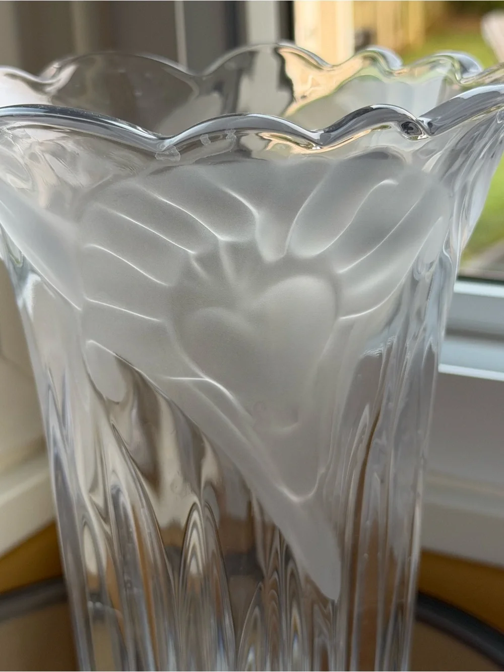 Mikasa Clear and White Fluted Glass Vase